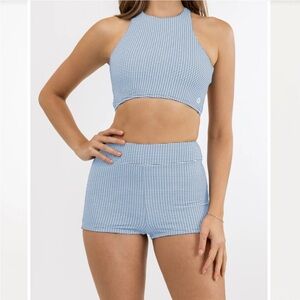 FREE PEOPLE X RHYTHM Wave Break Cross Back Surf Top and Maisy Check Shortie Biki
